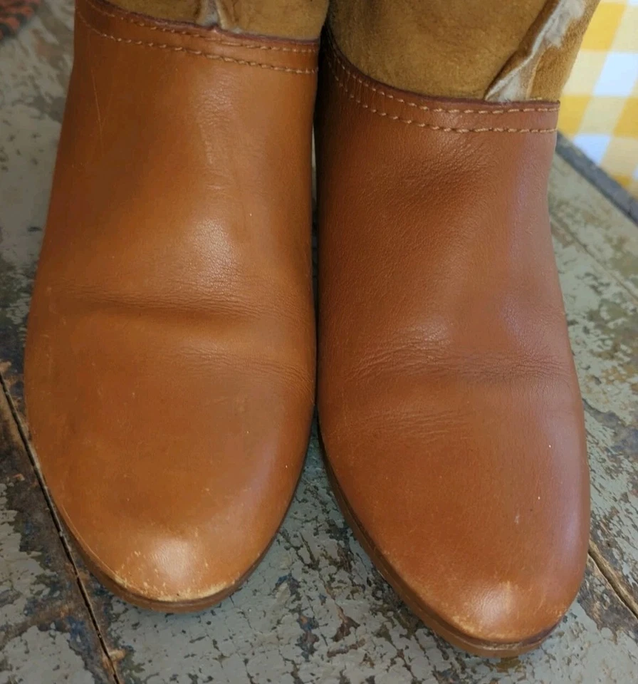 复古 BASS 皮革 + SHERPA + 绒面革女式 5.5 M 码高靴人造皮 — 第 3/4 张图片