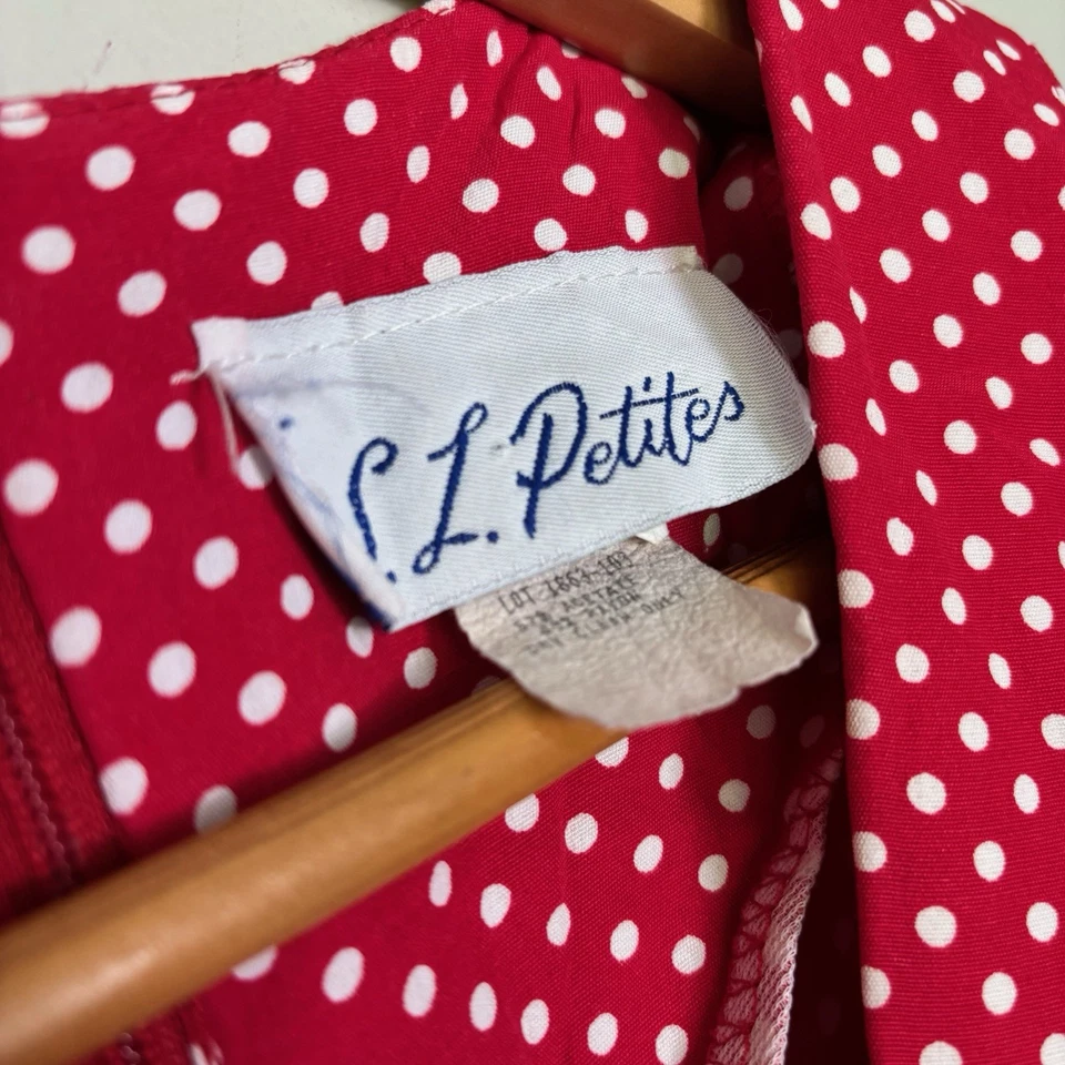 Vintage años 80 S.L. Vestido Petites Lunares Sin Mangas-Rojo/Blanco-Talla 12-¡Bolsillos! Foto 2 de 4