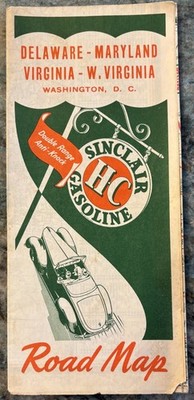 SINCLAIR OIL HIGHWAY ROAD MAP - Virginia, Maryland, Delaware, WVA, DC (1941)