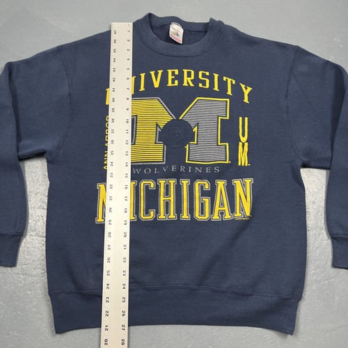 Vintage University Of Michigan Wolverines Crewneck Sweatshirt Blue Large Heavy - Picture 4 of 6