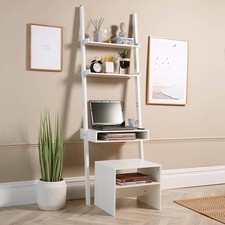 White 3 Tier Ladder Desk Unit Office Shelving Storage with Stool B-Seconds