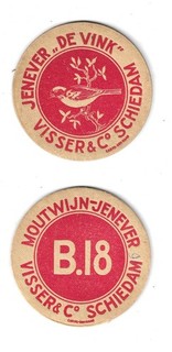 Oud bierviltje Jenever de Vink Visser Schiedam Carpa Den Haag 2 x gedrukt