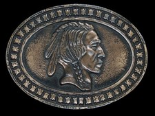 TB03158 NOS VINTAGE 1970s INDIAN HEAD NICKEL ART COMMEMORATIVE BELT BUCKLE