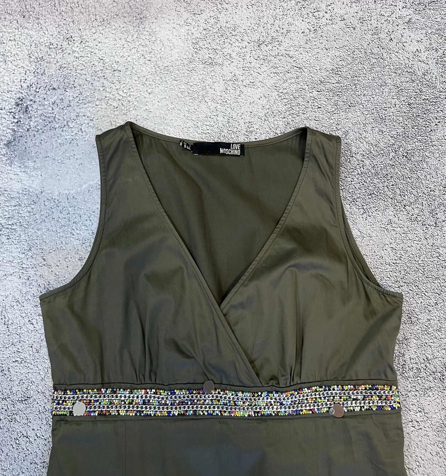 Love Moschino abito donna verde senza maniche in vita con perline taglia I44 US8