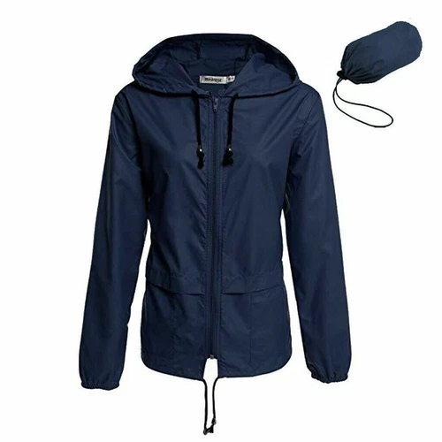 Unisex Adult Waterproof Rain Jacket Zip Up Hooded Lightweight Windbreaker Coat - Picture 9 of 17