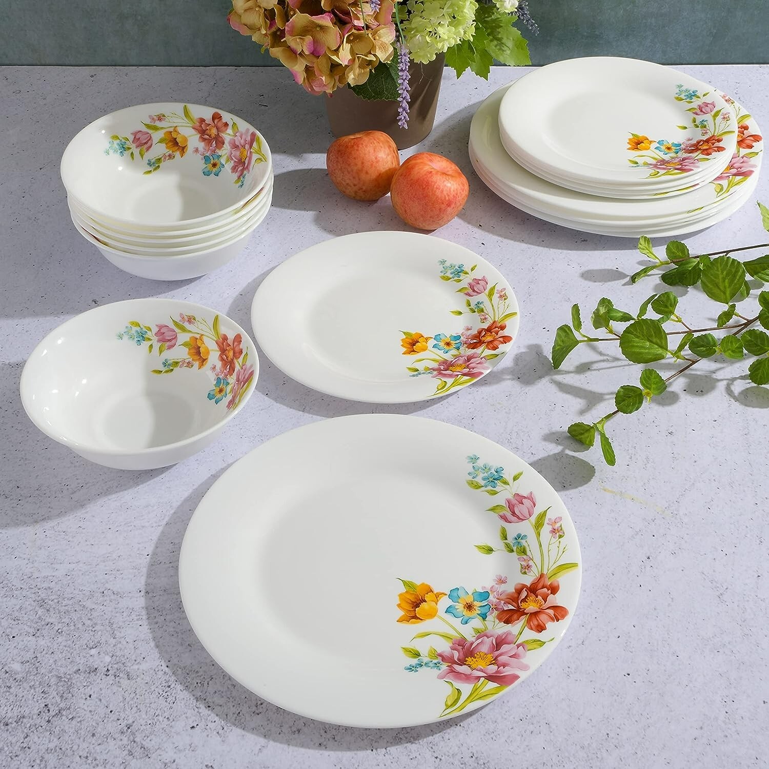 18 Pc Dinnerware Set Service for 6 Spring Flower Dishes Durable Floral StonewarE