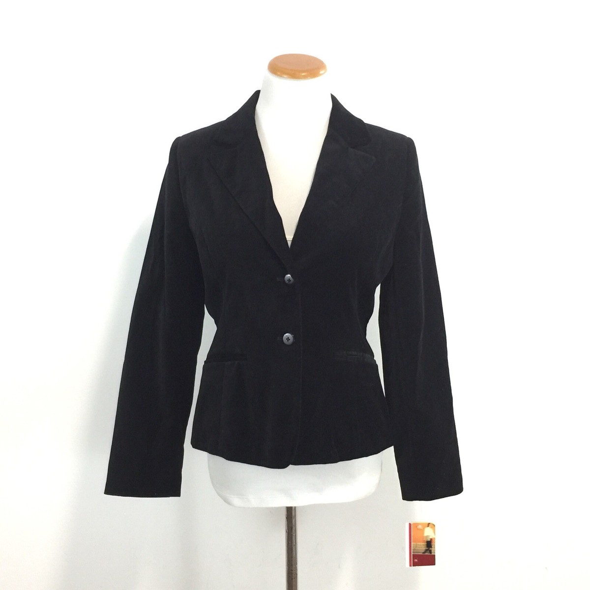 NEW Merona Womens Sz S Black Velvet Blazer Jacket Button Cotton Great  Look SM
