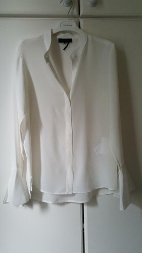 New Donna Karan New York Mandarin Collar Bell Sleeve Silk Blouse in white Size S - Picture 1 of 12