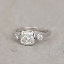2ct Cushion Simulated Diamond Three Stone Engagement Women's Ring 925 Silver