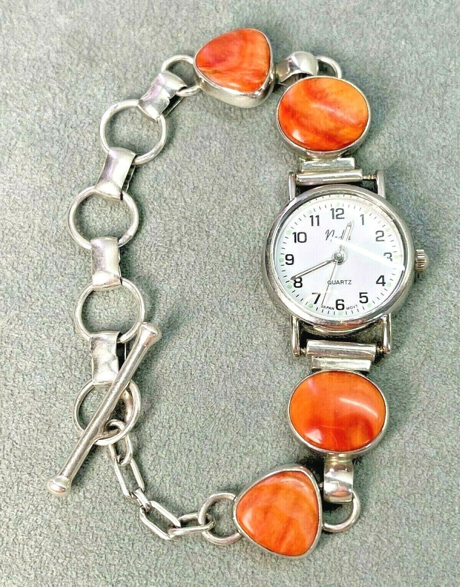 Orange Peel Spiny Oyster Vintage Native American Navajo Sterling Silver Bracelet Orange Peel Spiny Oyster Vintage Native American Navajo Sterling Silver Bracelet