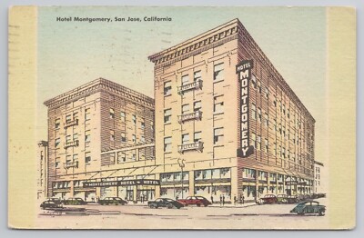 Hotel Montgomery San Jose California Artist Rendering Linen Vintage Postcard