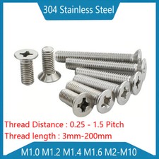 Countersunk Machine Screws A2 Stainless Steel Phillips Head Bolts M1.0 M2-M10