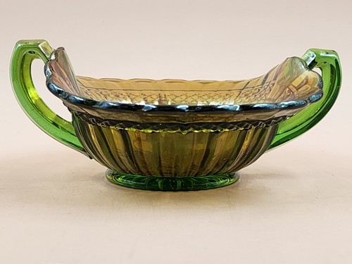 Vintage Northwood Carnival Glass Green Luster Flute 2 Handled 6" Candy/Nut Dish - Picture 4 of 10