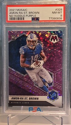 2021 Panini Mosaic Amon-Ra St. Brown No Huddle Purple /50 RC PSA 8 NM-MT LIONS