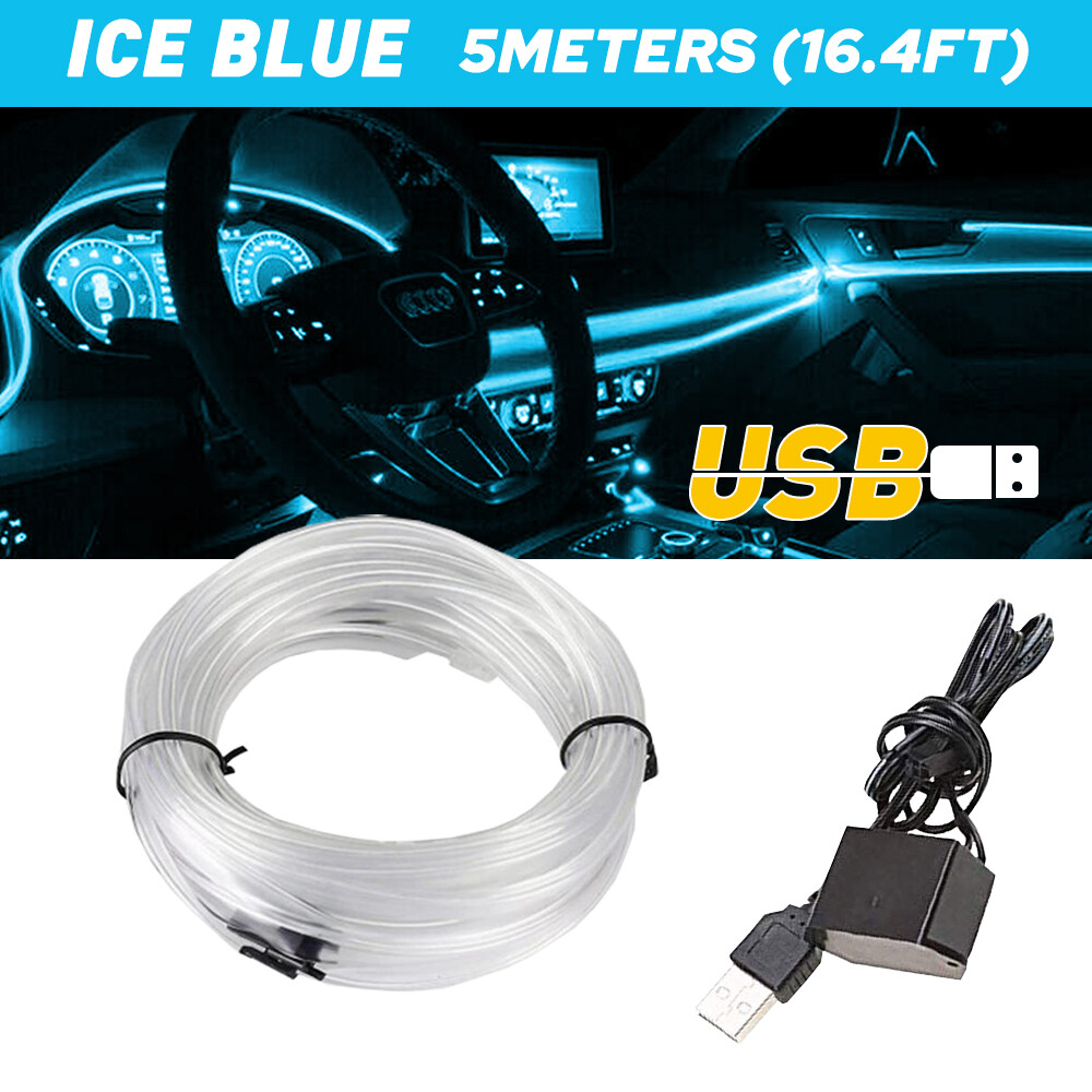 5M Ice Blue LED Car Interior Decorative Atmosphere Wire Strip Light Lamp S