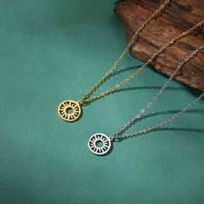 Sun Round Pendant Necklace Stainless Steel Choker for Women Girl Fashion Jewelry