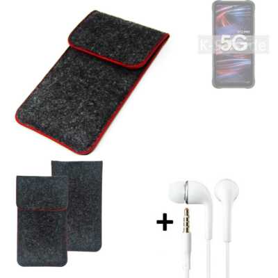 Filz Hülle + Kopfhörer für UMIDIGI Bison GT2 Pro 5G dunkelgrau roter Rand Tas