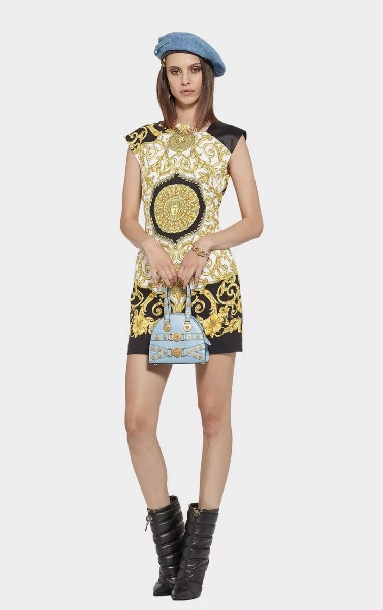 ワンピースその他 VERSACE Mini dresses NWT Versace Gold Black Hibiscus Print Mini Dress Size 38 IT