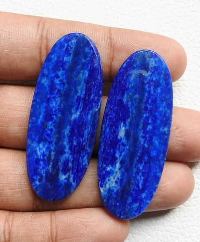 99.00 Ct BLUE QUALITY NATURAL LAPIS LAZULI OVAL CABOCHON 1 PAIR 51X20X4 GEMSTONE - Picture 2 of 3
