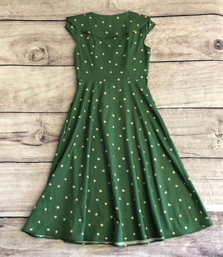 Voodoo Vixen Dress M Womens Green Polka Dot Fit Flare Midi Pin Up Rockabilly New - Picture 2 of 15