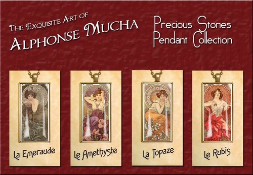 Alphonse Mucha Precious Stones - Exquisite handcrafted Photo Pendants 25 x 50mm