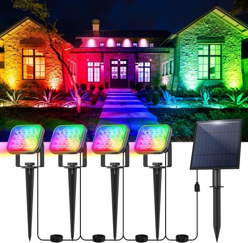 T-SUN RGB Solar Spotlight Outdoor Color Changing Spot Lights Waterproof Garden - Picture 2 of 8
