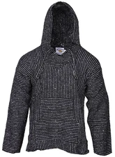 Baja Pullover Hoodie Black Pinstripe Hooded Sweatshirt Mexican Baja Jacket
