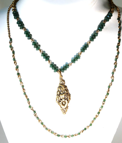 LUCKY brand lucky layer necklace green beaded bea… - image 1