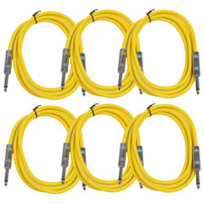 6 Pack of 6 Foot Yellow TS to TS Patch Cables PA/DJ Cords 1/4 Inch TS Mono