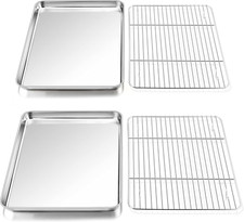 16 Inch Stainless Steel Baking Sheet with Rack Set 2 Pans 2 Racks , Cookie She