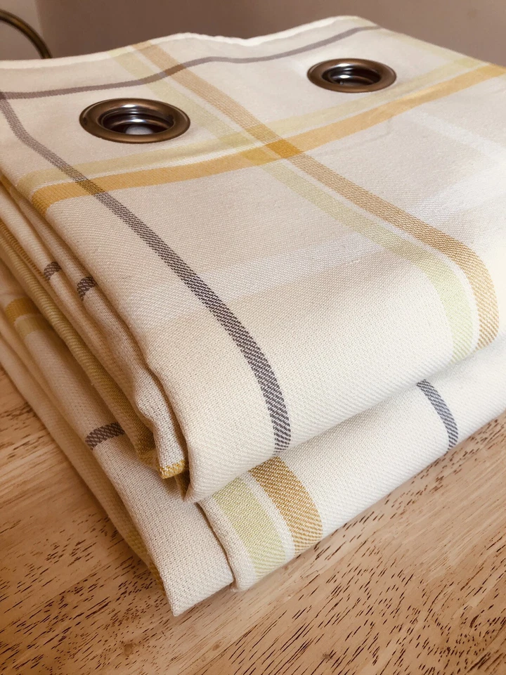 NEXT home yellow Eyelet Curtains check width 53"each panel by 72" drop - Image 3 of 4