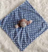 Baby Starters Security Blanket Blue White Polka Dot Lovey 16" Plush Monkey