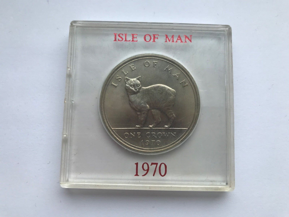 1970 ISLE OF MAN ONE 1 CROWN ~ MANX CAT ~ BOXED | eBay