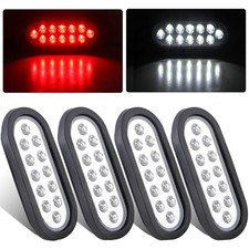 4Pcs 6" Oval Red Stop Turn Tail Lights to White Back-up Lights 12 LED, 6 Inch