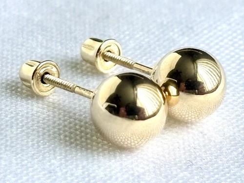 14k solid real Gold ball earrings - 6 mm Diameter- screw back - Picture 1 of 6