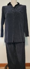 VTG Women 100 Silk Blue Grey 3-Pc Pant Suit Quiet Luxury Lagenlook Boho Sz 4