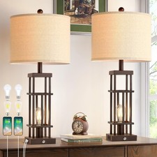 29.5" Table Lamps for Living Room Set of 2, Farmhouse Table Lamps with USB C ...