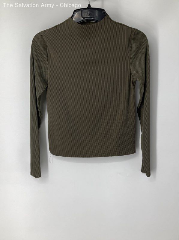 MNG Womens Olive Long Sleeve Mock Neck Ribbed Pullover Blouse Top Size Medium