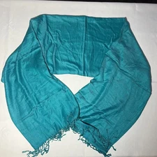 PASHMINA 100% Pashmina Turquoise Women Fringed Scarf Size 25"x65.5"