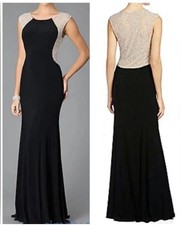 XSCAPE Caviar Beaded Rhinestone Mesh Illusion Panel Jersey Formal Gown Prom 6