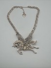 Betsey Johnson Rose Gold Rhinestone Large Unicorn Pegasus Necklace