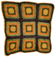 Vintage Fall Colors Granny Square Crochet Lap Small Thrown Blanket 37" X 34.5"
