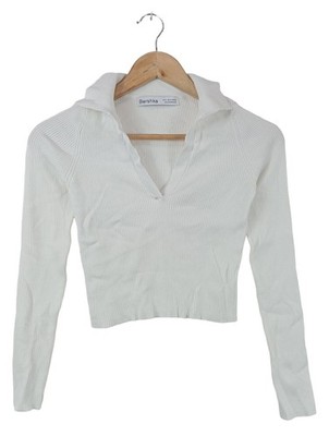 BERSHKA Cropped Pullover Damen Pullover Gr. DE 38 weiß Casual-Look