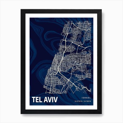 Tel Aviv Krokus Marmor Karte Kunstdruck gerahmtes Wandbild Poster Leinwanddruck Bild