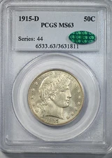 1915-D Barber Half Dollar 50C PCGS MS63 CAC