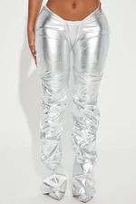 Fashion Nova Silver Faux Leather Rock the Night Stacked Pants, Plus 1X, NEW