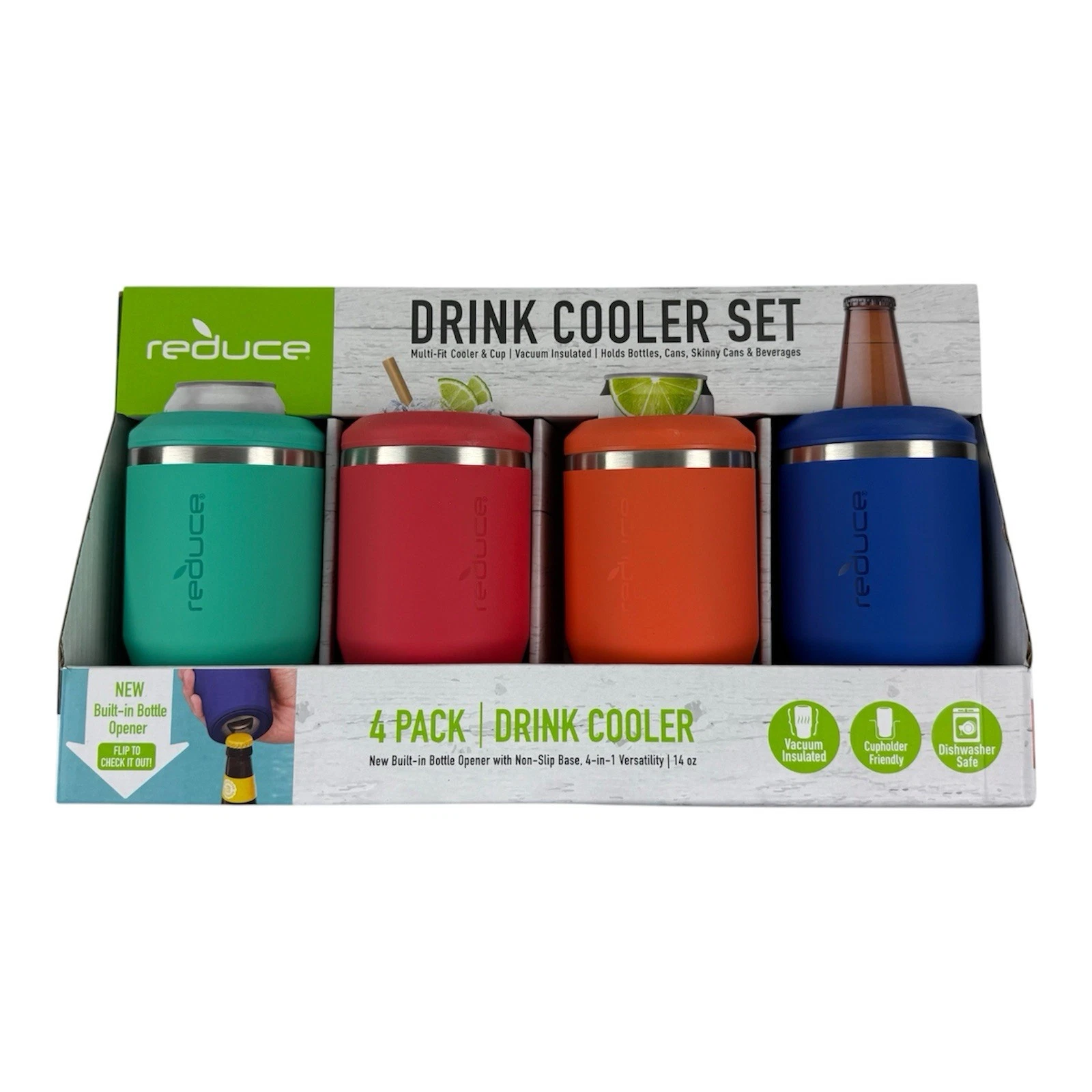 Reduce 4-in-1 Drink Cooler Set 4Pack Multi Use Vac Insulated Can Bottle Cup NIB
Opens in a new windo