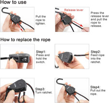 Kayak Rope Tie down Ratchet Straps Bow and Stern Ratcheting Tie Downs Rope Ha...