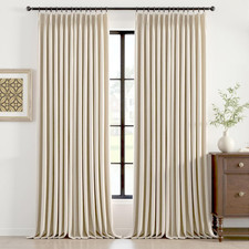Linen Textured Thermal Insulated Blackout Curtains, 2 Panels, Natural Beige
