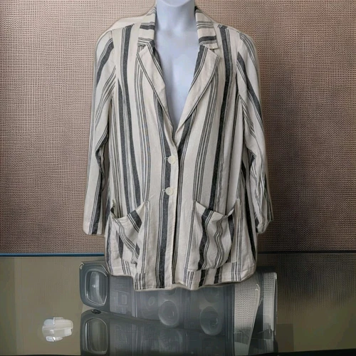 OFF WHITE Giacca blazer donna Torrid panna bianco sporco e nero a righe misto lino 2X NUOVO